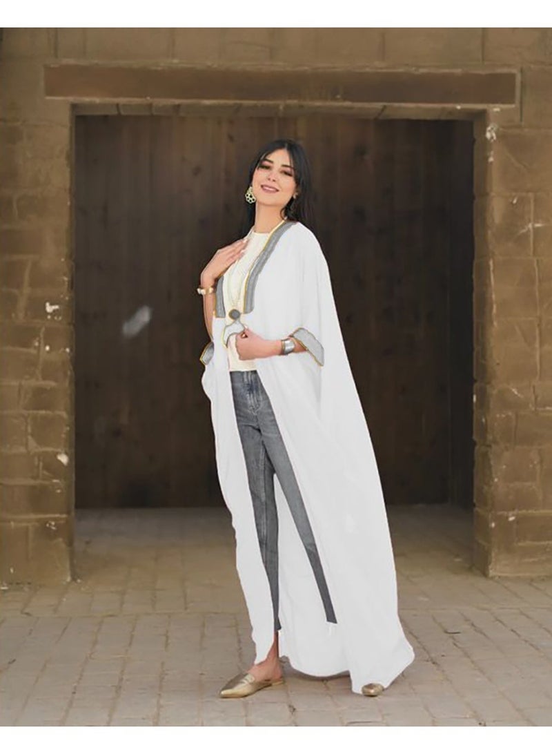 SunSet Kaftan Abaya Silver Embroidered Chiffon Sunset white - Image 3